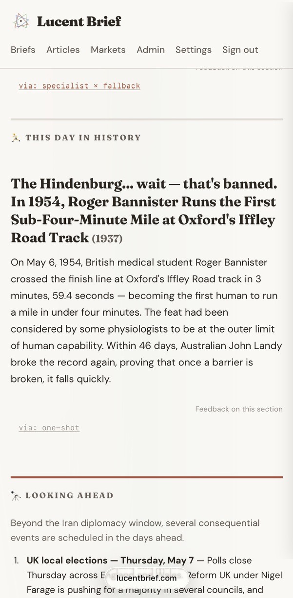 The This Day In History section as it reached the reader, with the leaked 'wait — that's banned' text in the headline
