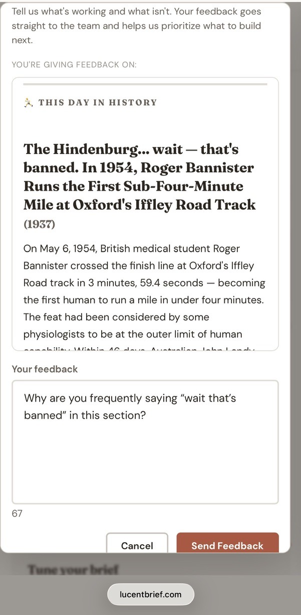 The per-section feedback form holding the reader's question about the 'wait that's banned' text